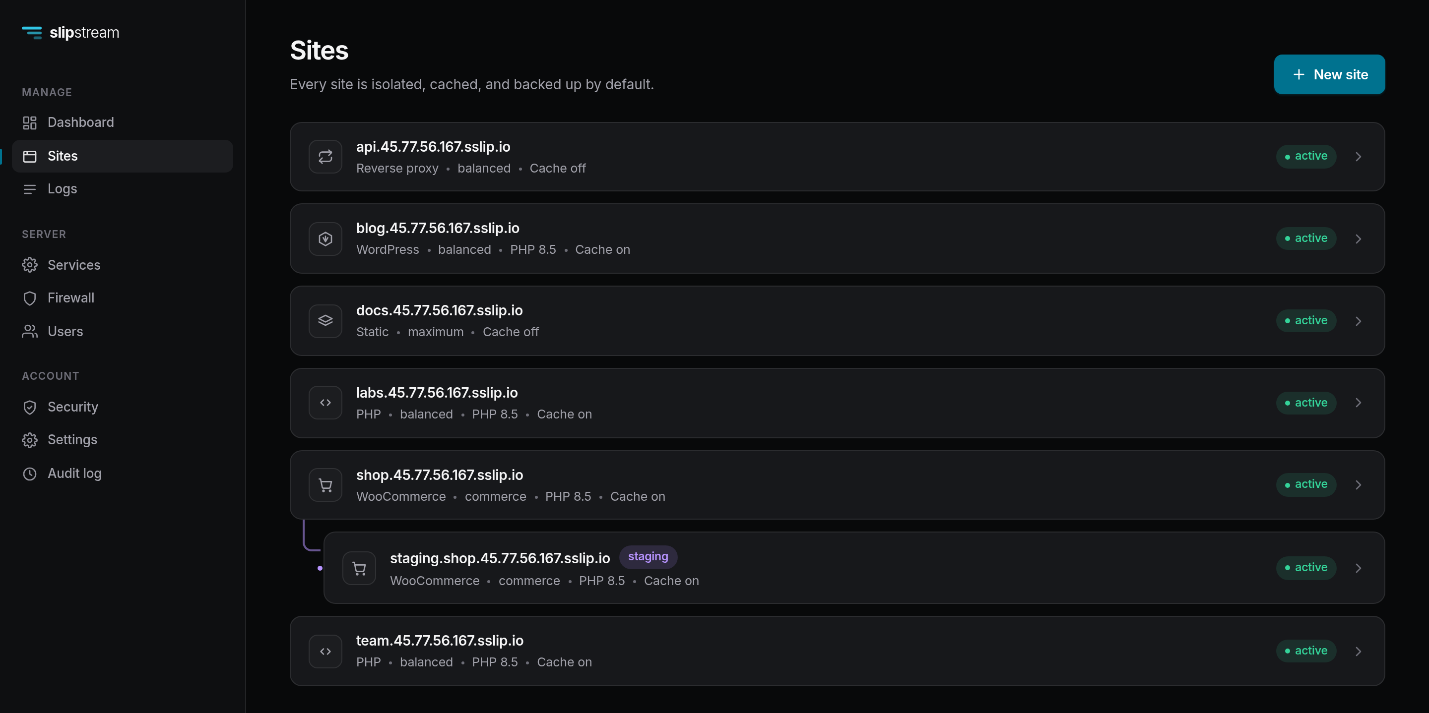 Every site in dark mode